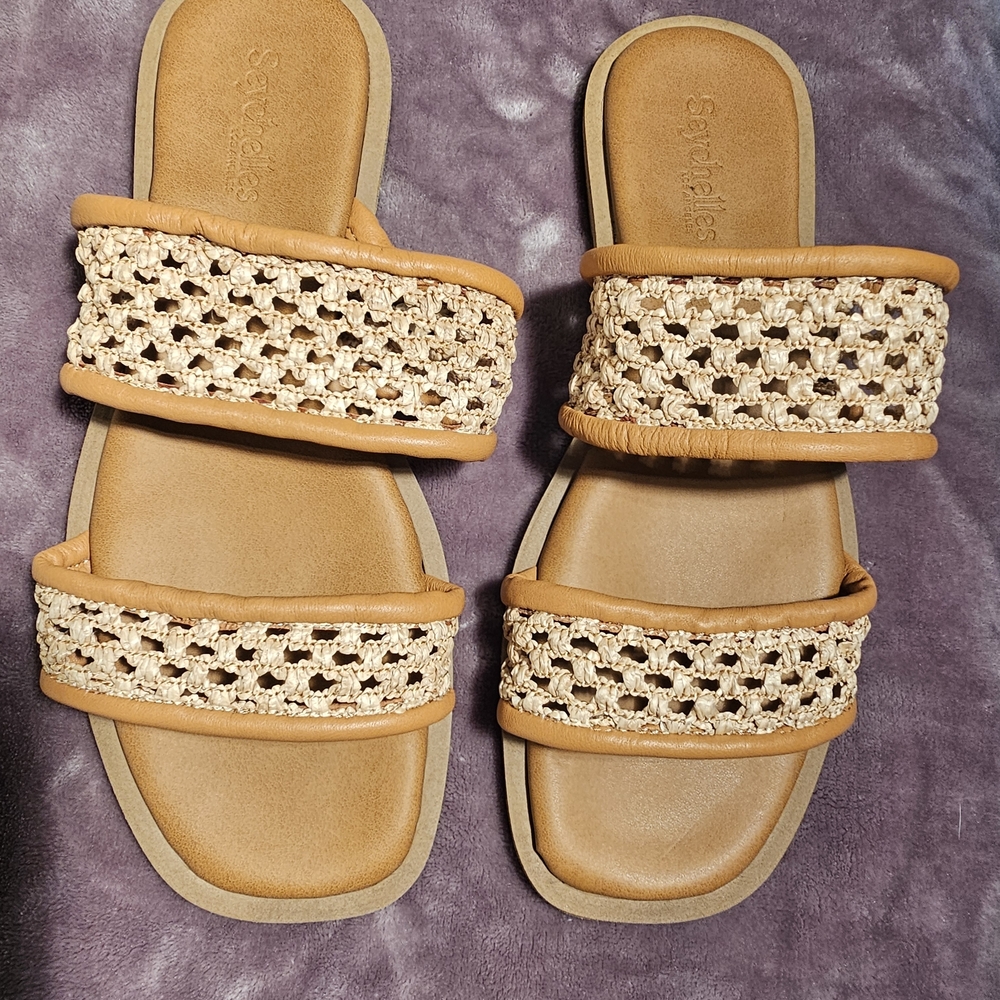 Seychelles Beige Woven Slide Sandals
